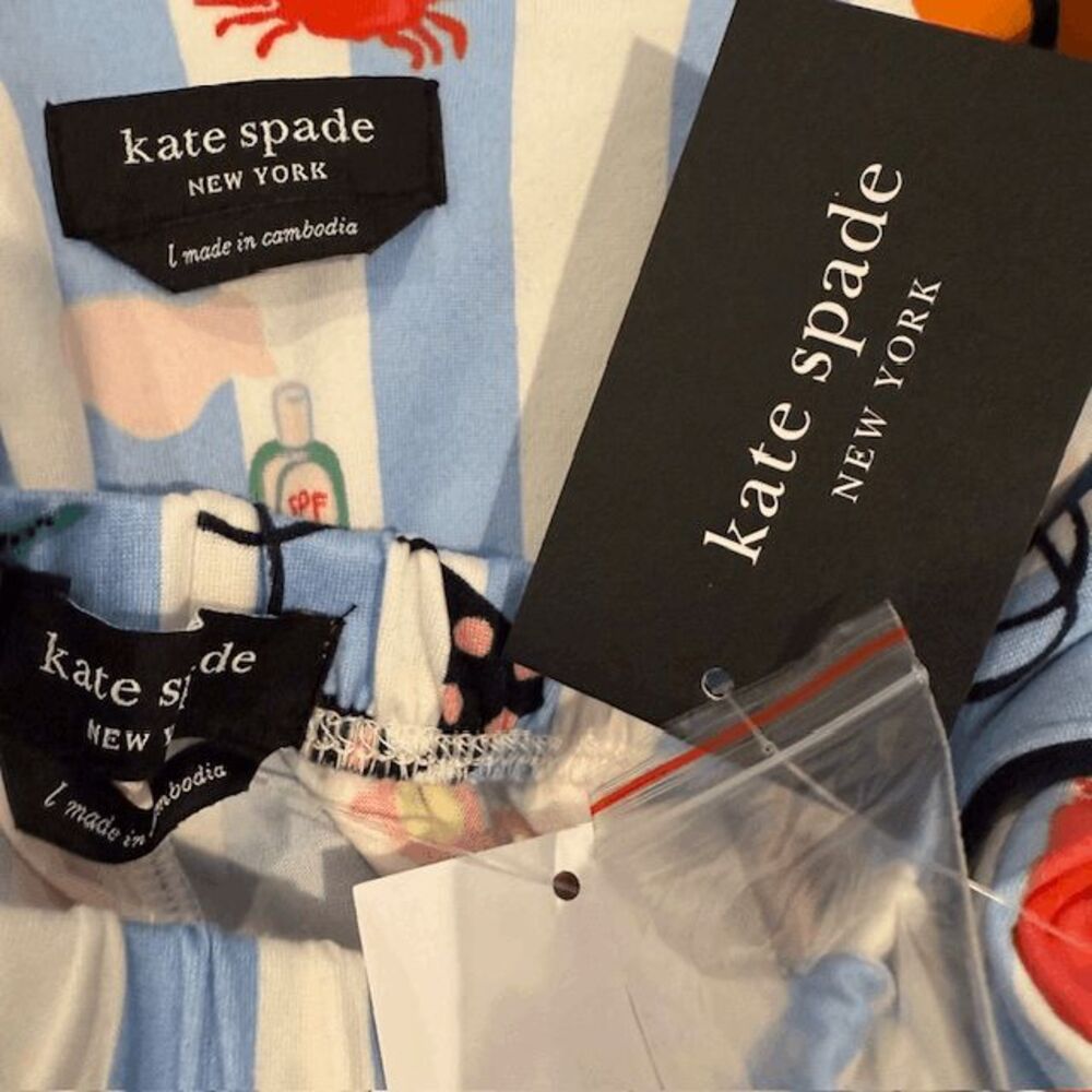 NWT Kate Spade Cabana Print Aqua Stripe Beach Print Pajama Set Size Large - Picture 5 of 13